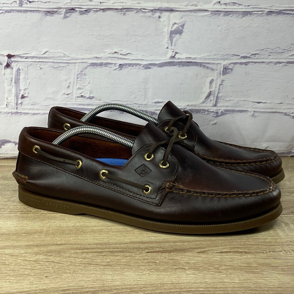 Sperry Authentic Original Amaretto Brown Leather 2 Eye Boat Shoes Men's Size 12